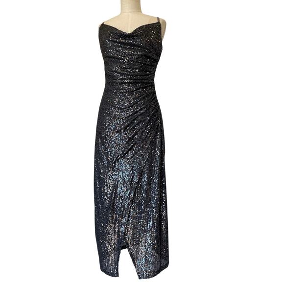 Laundry Shelli Segal  maxi dress size 10 y2k fairy black sequin mesh sparkle VTG - Picture 1 of 9